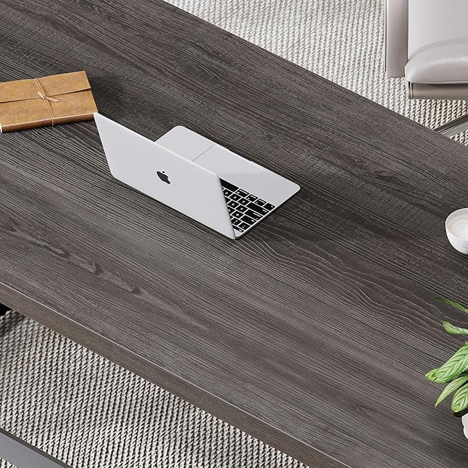 LVB Modern Computer Desk, Industrial Home Office Desk, Metal Wood Writing Study Computer Table for Bedroom, Farmhouse Executive Simple Gaming Work Desk for Student, Dark Gray Oak, 60 Inch