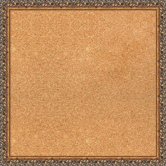 Amanti Art Natural Cork Board for Wall, 20x20 Vision Board with Bronze Frame, Small Corkboard Office Decor for Home Organization, Traditional Corkboard Pinboard to Display Items for Home Organization