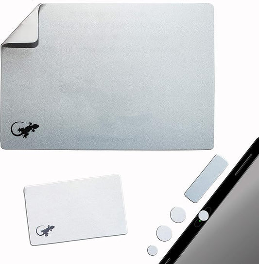 Mouse Pad Adhesive Bottom - Sticks to Any Surface - Portable - Webcam Covers and Screen Cleaner Included (Silver)