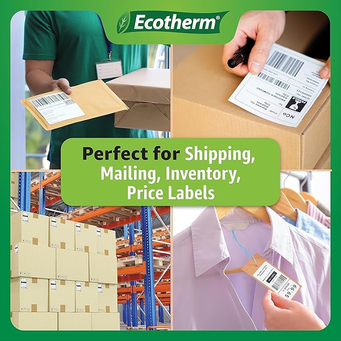 3" x 2" Thermal Labels | 4 Rolls | 2940 Labels | fits Zebra, Munbyn, Rollo, Godex, Arkscan, iDPRT, Offnova Thermal Label Printers and More | Blank White Adhesive Stickers by Ecotherm