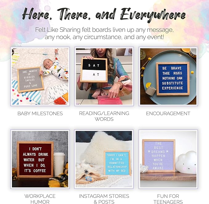 Felt Like Sharing Square Letter Board (Coral Felt - 10”x10”) – Changeable Message Board with 3 Sets of Felt Board Letters – Statement Wall Sign for Quotes, Home or Holiday Decor In Oak Frame