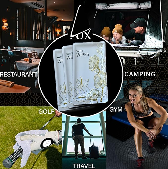 Luxury Wet Wipes, 100 Individually Wrapped Microfiber Textured Non-Scented Personal Hygiene Cleansing Wipes for women and men. Clean and refresh at the gym, camping, outdoors, and sporting events.
