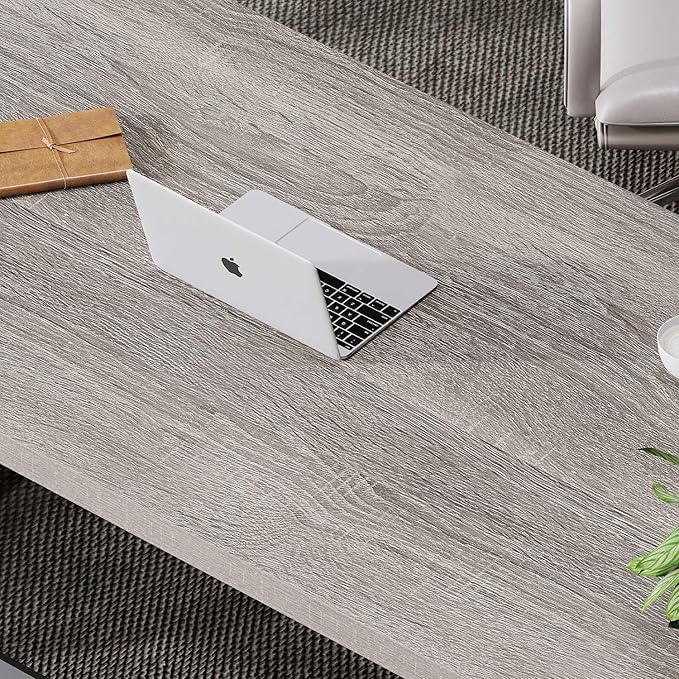 LVB Large Home Office Desk, Long Industrial Computer Desk, Metal Wood Writing Study Computer Table for Student, Big Modern Executive Simple Gaming Work Desk for Bedroom, Light Grey, 60 Inch