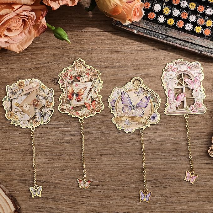 Metal Butterfly Bookmarks for Women - 4 Pieces Unique Cute Page Holder Book Marks for Teachers Students Teen Girl Gifts Book Reading Lovers Writers, Book Markers for School Office Home Supplies (4pcs)