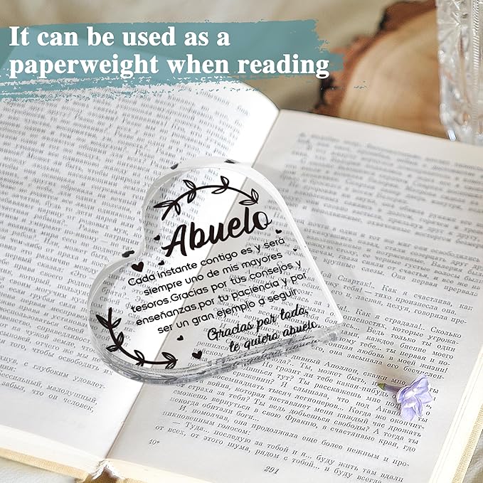 Yopyame Spanish Grandpa Acrylic Gifts - Regalos para Abuelo Heart Acrylic Plaque Ideas Keepsake Paperweights for Grandpa in Spanish Father's Day Christmas Gifts for Grandpa from Granddaughter Grandson