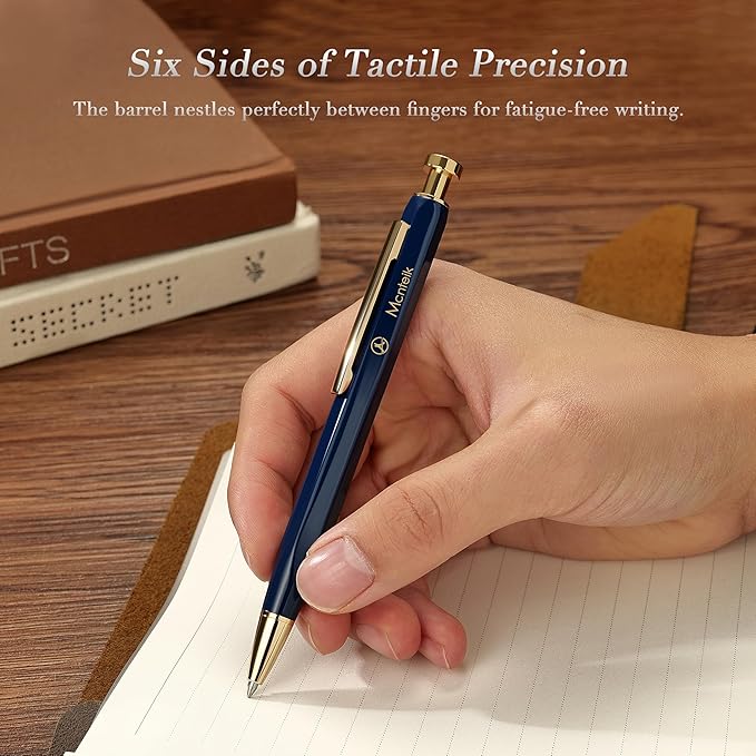 Blue Gel Pen-Stunning Click Pen with 24K Gold Finish, Hexagonal Design, ADMOK Black Refill, Best Gift Set for Men & Women, Professional Executive Office, Nice Fancy Retractable Pens