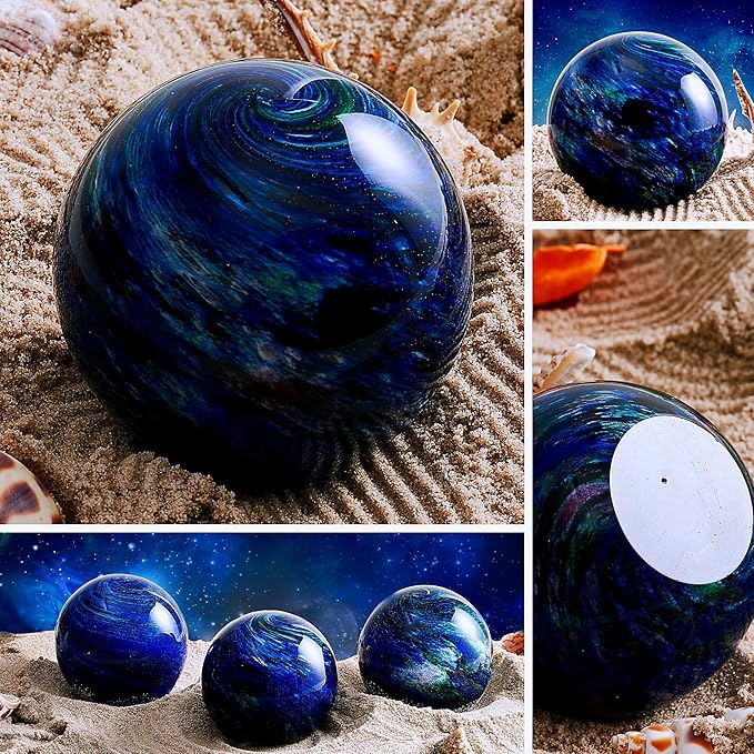 Hand Blown Glass Figurines Ball Ocean Waves,Office Paperweight Glass for Desk,Home Decor Collectible,Aquarium Decor,Office Decor Ocean Lovers (Planet)