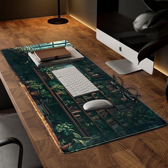 Green Plant Desk Pad Gaming Pad Extra Large Desk Mats Full Desk Mouse Pad XXL, Desktop Mat Computer Laptop Keyboard Pads, Office Home Decor Table Pad Cute Desk Accessories 31.5" x 15.7"