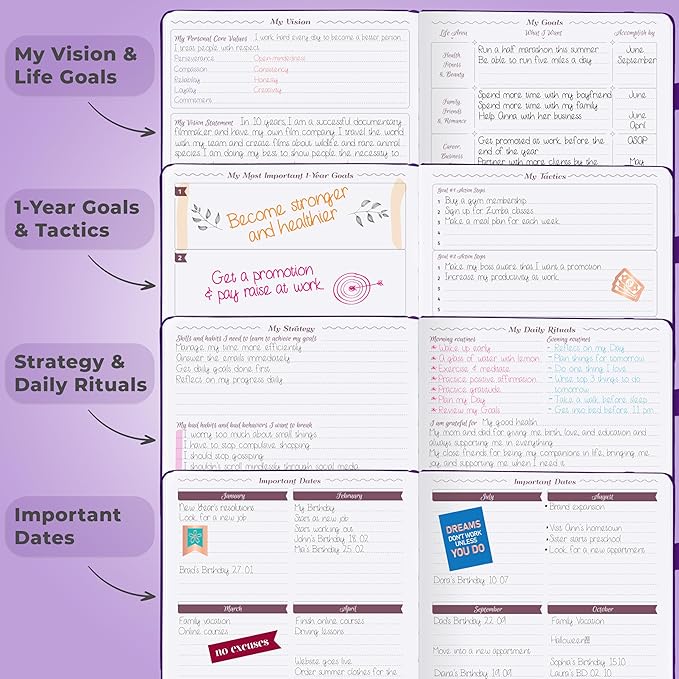 GoGirl Planner Agenda – Colorful Undated Monthly & Weekly Organizer for Women, Journal for Time Management & Productivity (Purple)