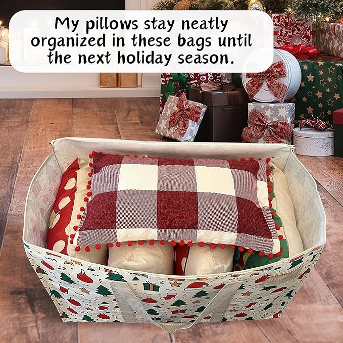 VENO 2 Pack Moving Bags and Large Christmas Storage Bins with lids. Alternative to Moving Boxes, Packing Supplies for College. Extra Large Heavy Duty Totes for Packaging (Jingle Mix, 2 Pack)