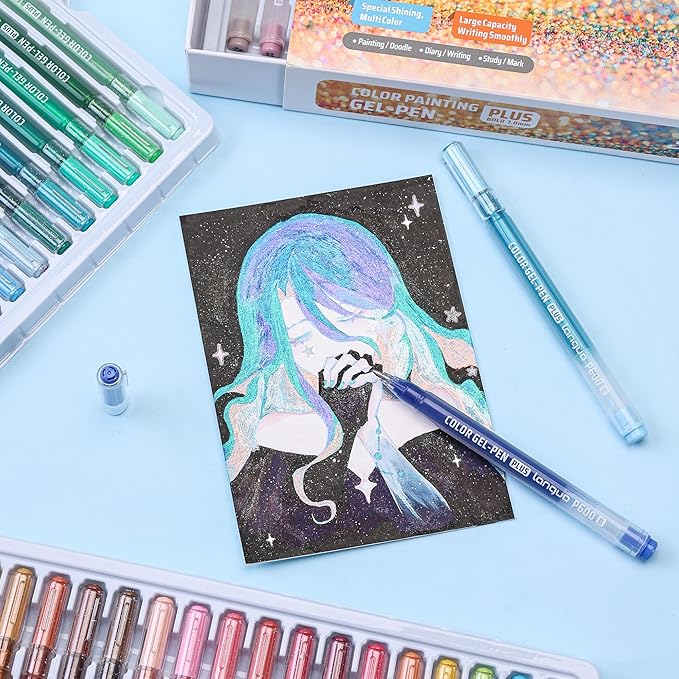 Glitter Gel Pens for Adult Coloring, 54 Colors Special Shining Multi Glitter Gel Pens Colored Set for Drawing, Doodling, Journaling & Creative Art Supplies