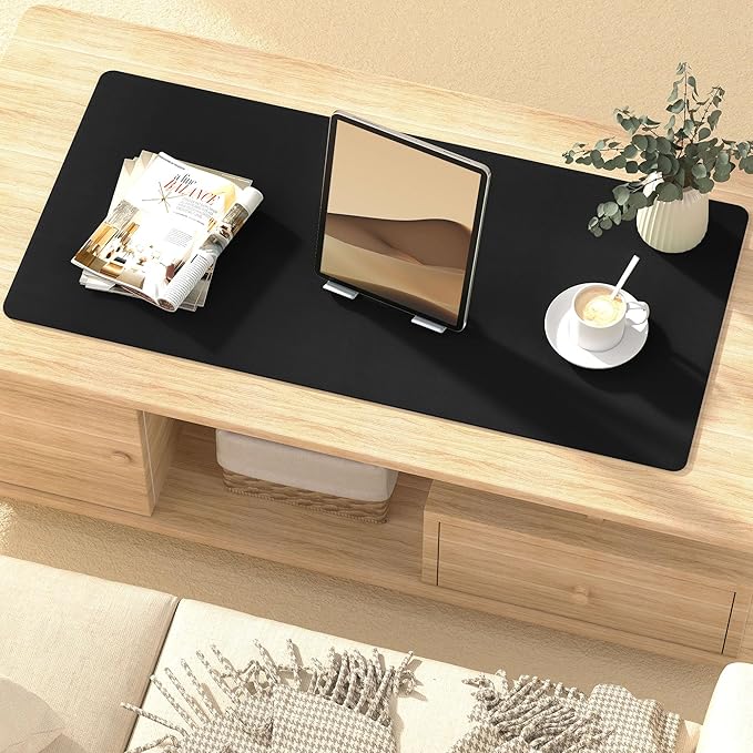 Mouse Pad Desk Protector Mat, Large PU Leather Office Desk Mat, Non-Slip Desk Pad for Keyboard and Mouse, Waterproof Desk Blotter Pad for Writing, Wide & Smooth Laptop Desk Pads, Black (17’’X36’’)