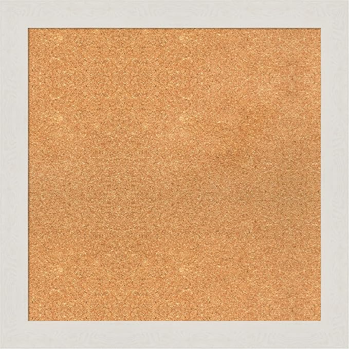 Amanti Art Natural Cork Board for Wall, 25x25 Vision Board with White Frame, Medium Corkboard Office Decor for Home Organization, Country Rustic Corkboard Pinboard to Display Items for Home