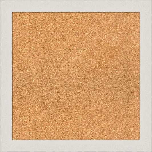 Amanti Art Natural Cork Board for Wall, 25x25 Vision Board with White Frame, Medium Corkboard Office Decor for Home Organization, Country Rustic Corkboard Pinboard to Display Items for Home