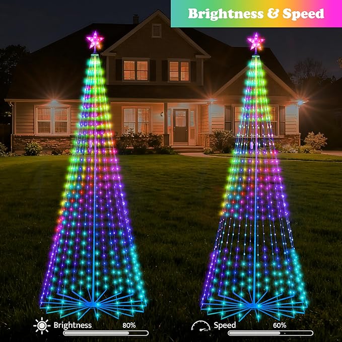 10FT Lighted Outdoor Christmas Tree, 514 LED Smart Cone Tree, Music Sync RGB Fairy Lights, LED Light Show, APP and Remote Control, Timer Function, Perfect for Outdoor Christmas Decorations