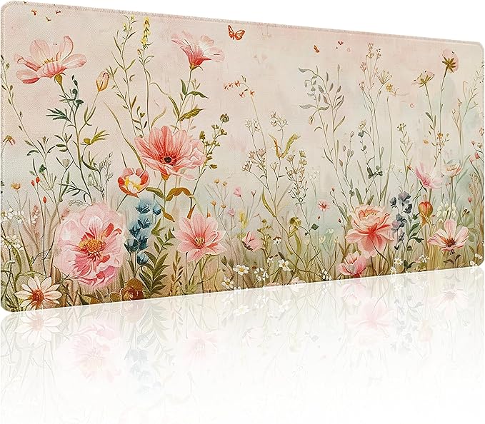31.5”x11.8”Large Gaming Mouse Pad for Desk, Mouse Mat with Seamed Edges, Waterproof Desk Pad, Non-Slip Rubber Base, Keyboard Pad Computer Mat, Big XL Mousepad-Flower Wild Grasses