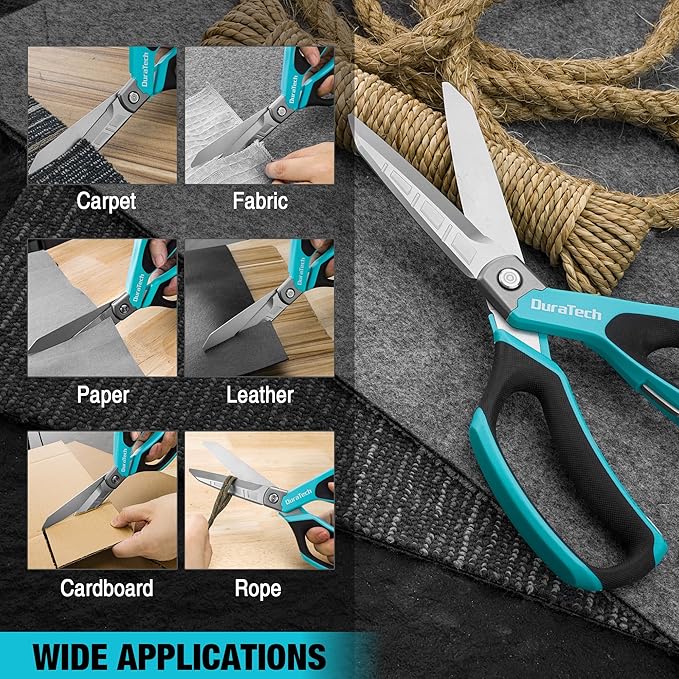 DURATECH 10" All-Purpose Heavy Duty Scissors, Stainless Steel Utility Scissors with Ergonomic Handle, Industrial Shears for Carpet, Leather, Fabric, and Household Use