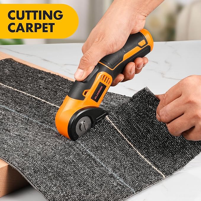 Cordless Electric Scissors Rotary Cutter with 2 Blades | 4V 2000mAh Rechargeable | Heavy Duty for Cardboard Fabric Carpet Leather | Lightweight Portable (Yellow)