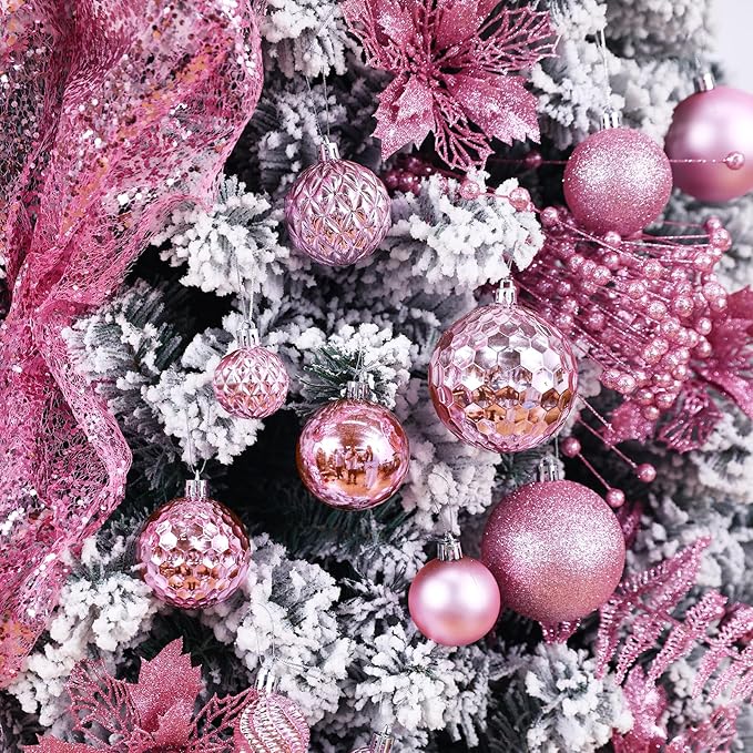 Christmas Balls Ornaments -36pcs Shatterproof Christmas Tree Decorations with Hanging Loop for Xmas Tree Wedding Holiday Party Home Decor,6 Styles in 3 Sizes(Pink)