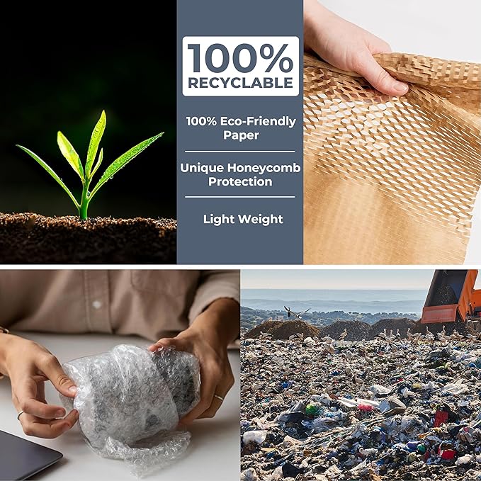 Bubble Wrap Substitute - Honeycomb Packing Paper 15''x360', Cushioning Wrap Moving, Shipping, Packing for Glassware, Plates, Cups with 36 Fragile Sticker Labels