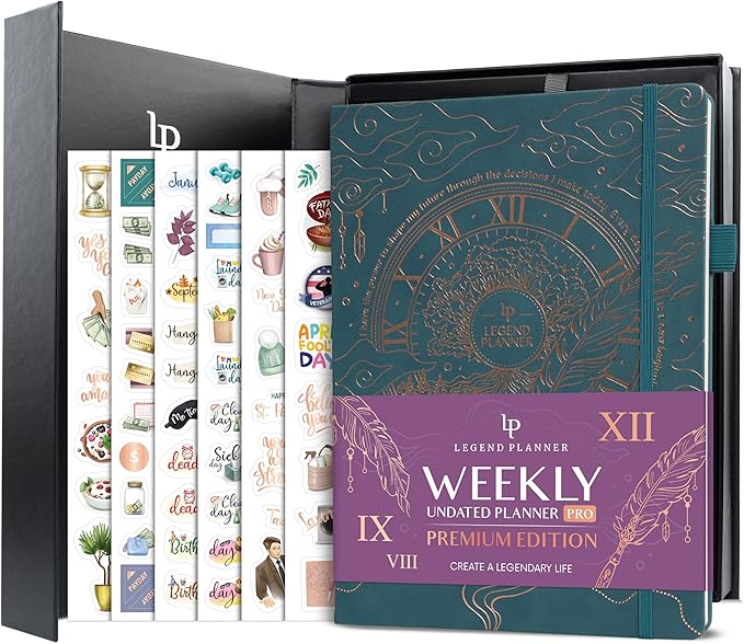 Legend Planner PRO Premium – Large Undated Weekly, Monthly & Budget Planner with Habit Tracker – Life Organizer for Time & Task Management, Goal Setting & Productivity – A4 Size (Dark Teal, New Cover)