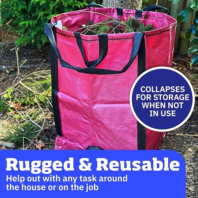 DURASACK Heavy Duty Home and Yard Bags 48-Gallon Reusable Self-Standing Lawn and Leaf Bags Garbage Can with Reinforced Handles, Red