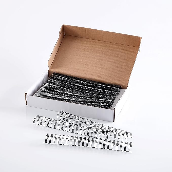 BNC Double Loop Wire Binding Rings Letter Size 3:1 Loops 32 Holes Black Color Pack of 100 (1/2 Inches)