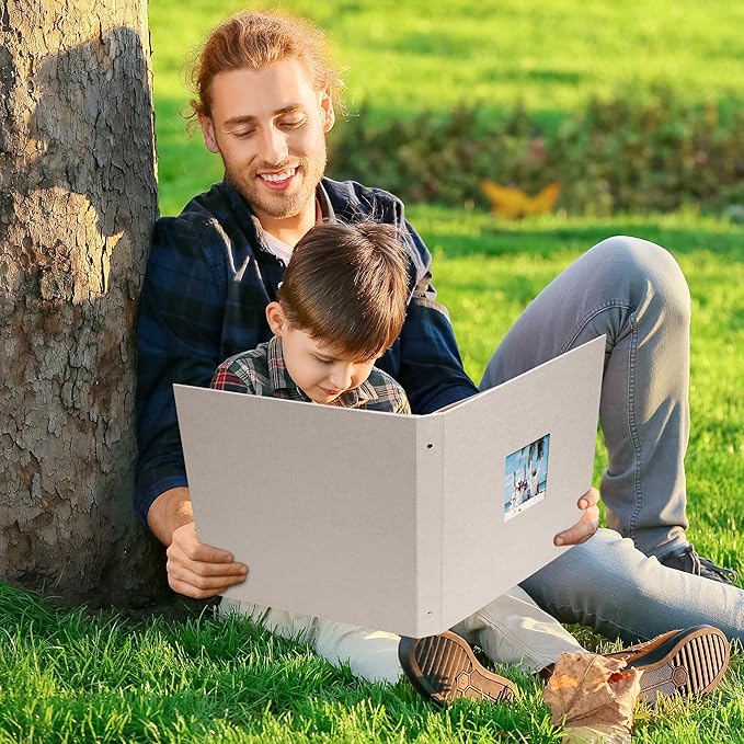 Vienrose Scrapbook Photo Album 12x12 Inch 3 Ring Binder, Linen Cover Large DIY Scrapbooks with 30 Sheets Plastic Sleeves 60 Pages Blank Khaki Inner Pages for Wedding Birthday Travel Baby Photos Beige