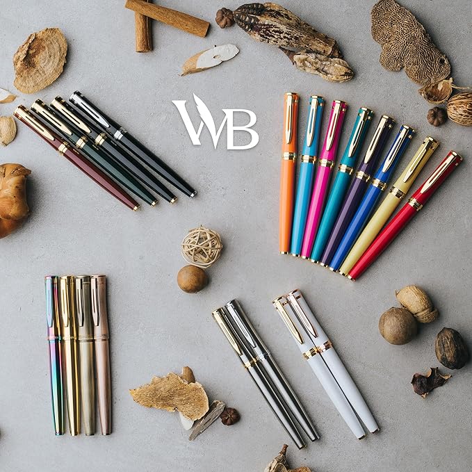 Wordsworth & Black Fountain Pen Set, 18K Gilded Extra Fine Nib, Includes 24 Pack Ink Cartridges, Ink Refill Converter & Gift Box, Gold Finish, Calligraphy, [Silver Gold], Perfect for Men & Women