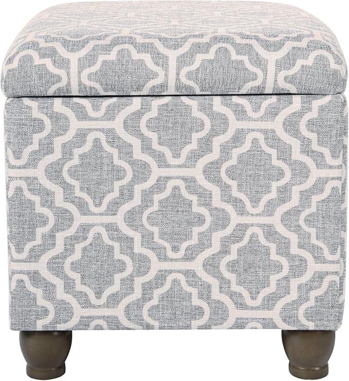 Home Decor | Upholstered MediumRectangular Storage Ottoman | Hinged Lid Ottoman with Storage for Living Room & Bedroom,Gray Geometric