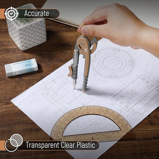 Mr. Pen- Compass and Protractor Set, Dwarf Pony Brown, Compass Geometry Tool, Protractor and Compass Set, Compass Drawing Tool, Drawing Compass, Geometry Compass, Math Compass for Geometry