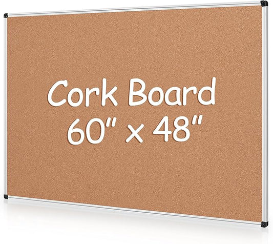 Board2by Extra Large Cork Bulletin Board 60" X 48", Silver Aluminum Framed 5'x4' Corkboard for Wall, Wall Mounted Notice Pin Board with 18 Push Pins for School, Home & Office
