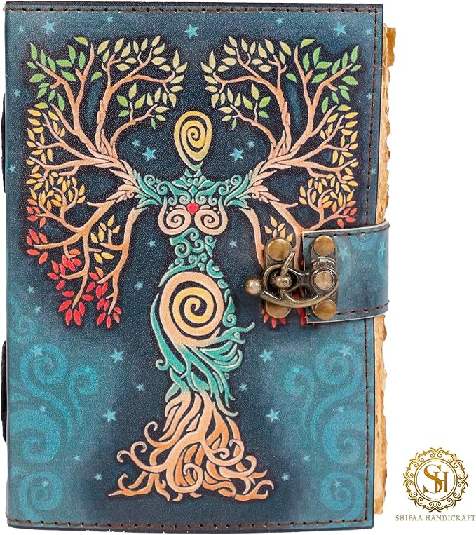 SH SHIFAA HANDICRAFT Blank Spell Book Of Shadows Journal With Lock Clasp Prop Vintage Handmade Leather Diary Embossed Prayer Pagan Antique Witchcraft Supplies Wiccan Notebook Daily (13x10)
