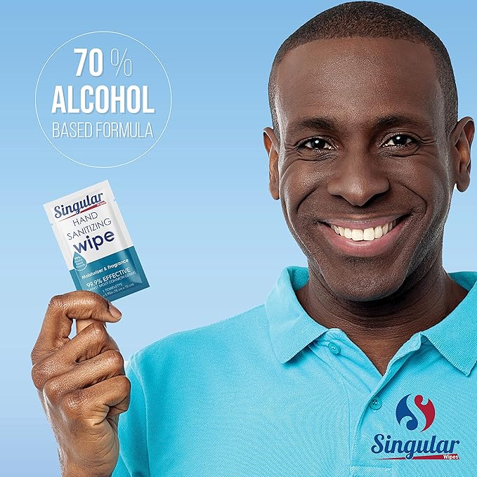 Hand Sanitizing Wipes Travel Size by Singular Wipes – 24ct Individually Wrapped | Fresh Citrus Scent, Moisturizing, 70% Alcohol Wipes | Travel, Office, School, Home | Made in USA