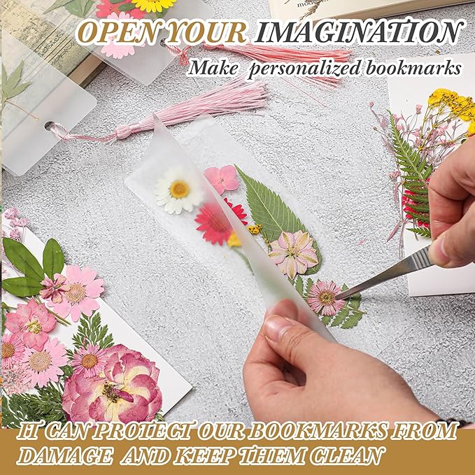 150 Pcs DIY Pressed Dried Flower Bookmark Making Kit, DIY Bookmark Bulk Thanksgiving Teacher Gifts for Reading Women Book Lovers(2 x 6 Inch,Pink)