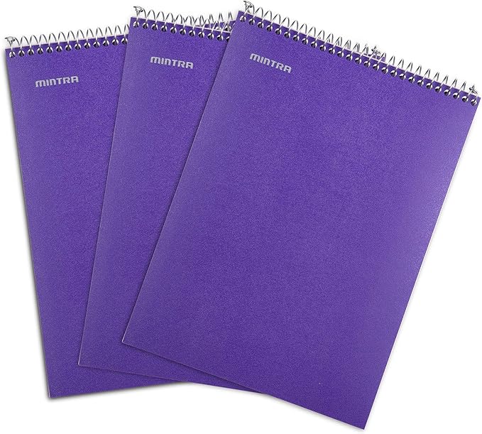Mintra Office TOP BOUND Durable Spiral Notebooks (Purple, College Ruled 3pk)