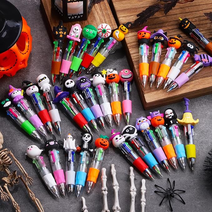 CZWZ 32Pcs Mini Multicolor Pens in One 4-in-1 Cute Pens Bulk for Kids, Ballpoint Pen for Birthdays and Children's Parties, Fun Gifts Assorted Ink Kawaii Pen(Halloween)