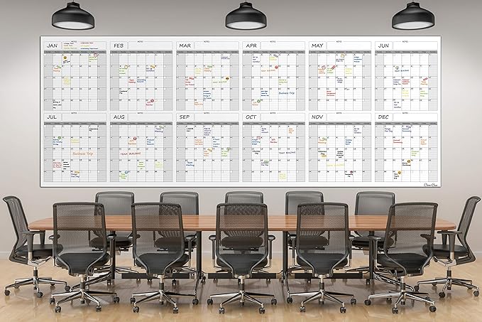 CLEVER CLEAN Large Dry Erase Wall Calendar - 36"x96" 12-month 2025 Undated Yearly Calendar for Home, Office, School Projects - Jumbo Reusable Laminated Task Organizer