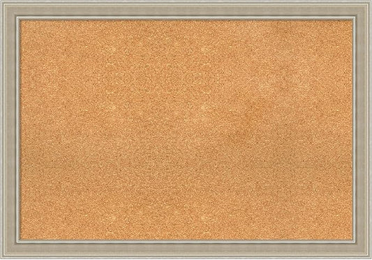 Amanti Art Natural Cork Board for Wall, 28x40 Vision Board with Silver Wood Frame, Large Corkboard Office Decor for Home Organization, Modern Contemporary Corkboard Pinboard to display items for home