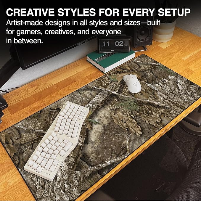 MPCO. Real Tree Large Gaming Desk Pad - 36" x 17" Duraglyde Fabric APX – Without Logo Desk Mats - Non-Slip, Washable, Smooth Glide for Precision Gaming & Work