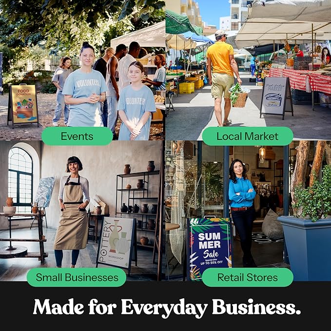 T-SIGN A-Frame Sign for Outdoors, Sidewalk Menu Board 24 X 36 Inch Folding Slide-in Board - Heavy Duty Portable Sandwich Board, Metal Double Sided 2 Corrugated Plastic Poster Boards for Restaurants