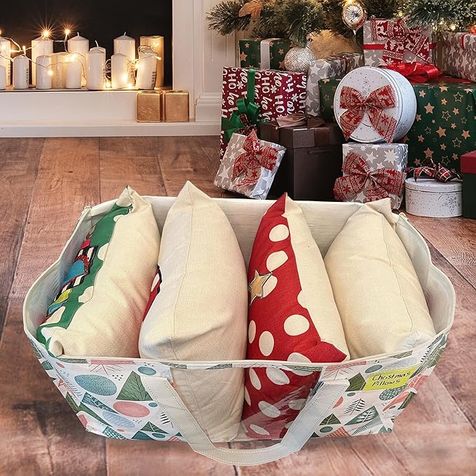 VENO 6 Pack Moving Bags, Large Christmas Storage Bins with lids, Packing Supplies for College, Alternative to Moving Boxes, Foldable, Heavy-Duty Tote, Christmas Pattern (Pastel Forest, 6 Pack)