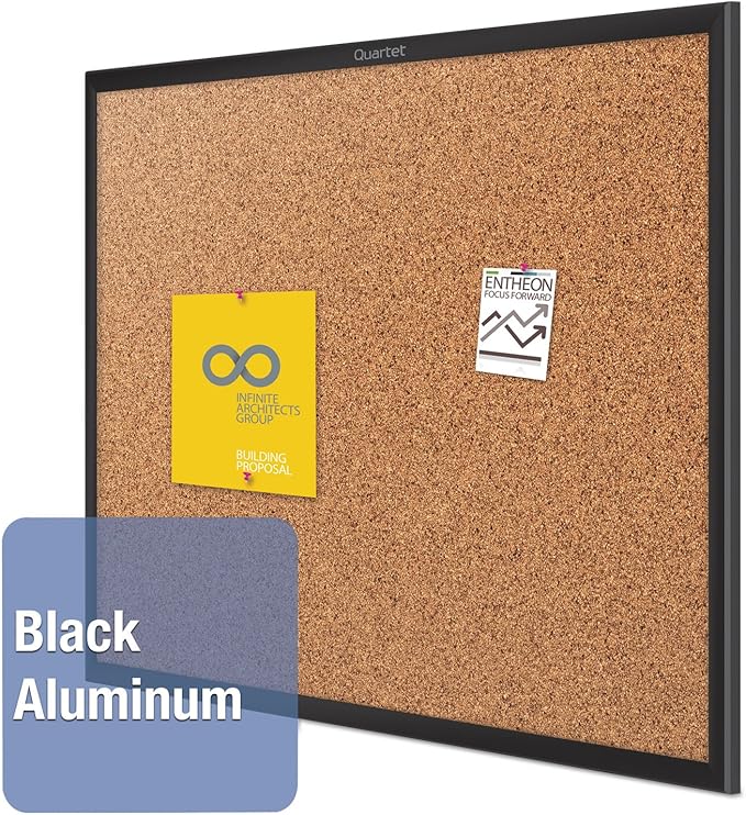Quartet Cork Board, Bulletin Board, 2' x 1.5' Corkboard, Black Frame (2301B)
