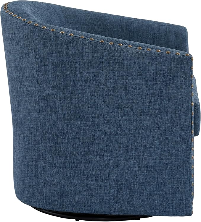 UIXE 360° Swivel Barrel Accent Chair Set of 2, Modern Upholstered Arm Chair Round Club Armchair, Nailhead Trim Single Sofa Seating in Fabric for Living Room - Blue