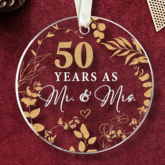 50th Anniversary Wedding Gifts - Mr and Mrs Gifts - 50th Wedding Anniversary Ornament for Couple, Her, Him, Wife, Husband, Parent - Acrylic Ornament