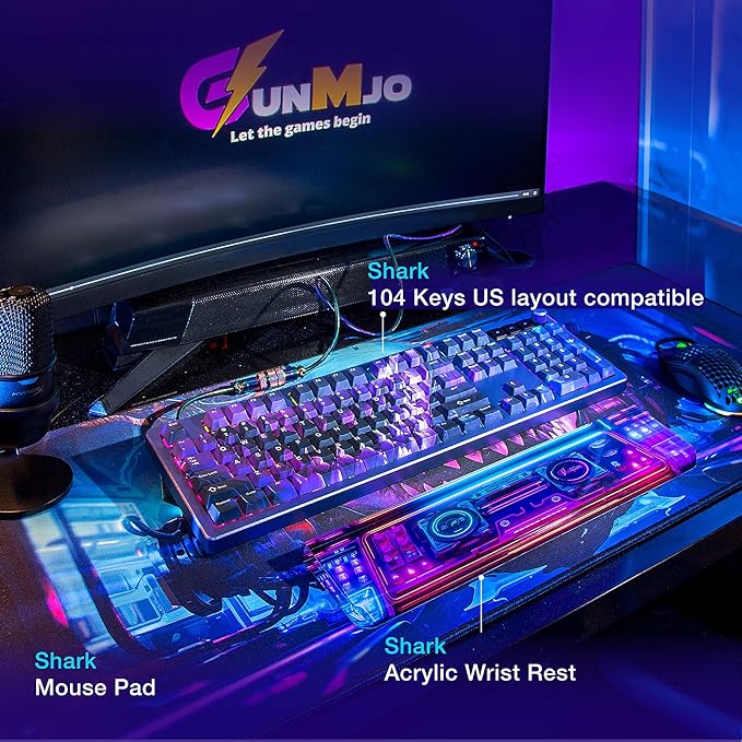 GUNMJO Shark Extended Gaming Mouse Pad, Ultra-Smooth Surface for Pixel-Precise Mouse Control, Durable Anti-Fray Stitching, Non-Slip Rubber Base, for Gamer, Office & Home, Light & Portable