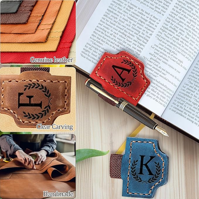 Bygone Mark Bookmark with Pen Holder, 26 Letters Name Initial Personalized Magnetic Bookmarks, Leather Book Mark for Men Women, Travelers Accessories, Teachers Readers Book Lovers Gifts (Coffee, D)