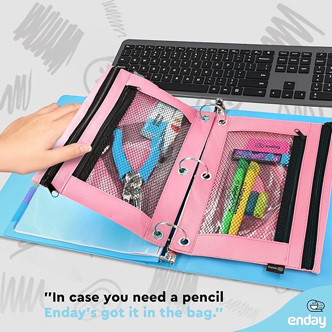 Enday Pink Pencil Pouch For 3 Ring Binder, Zippered Binder Pencil Pouches, 3 Ring Pencil Pouch for Binder, Pencil Case for Binder, Large Pencil Bags for School, Home, and Office