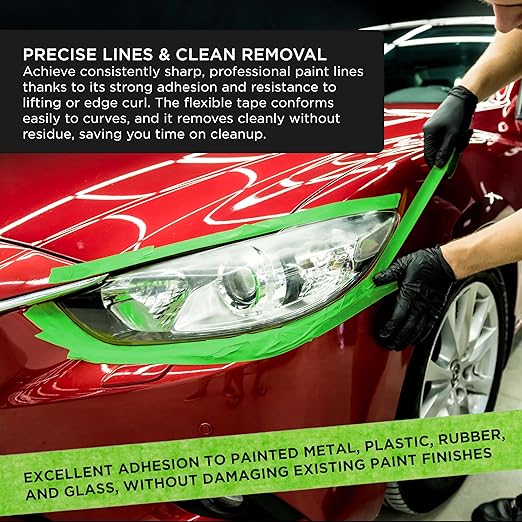 Dura-Gold Green Automotive Masking Tape 3/4 Inch (0.7 Inch x 55 Yards), 4 Rolls - Premium High-Performance, Heat Resistant - Auto Refinish Painting, Car Detailing, Autobody, Industrial, Painters Tape