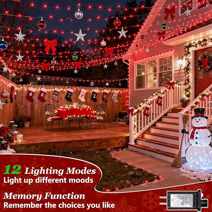 1500 LED 470FT Christmas Lights Outdoor, Christmas String Fairy Lights with Timer & Memory, Waterproof 12 Modes Dimmable Twinkle Tree Lights for Home Patio Wedding Party Yard Xmas Decorations, Red